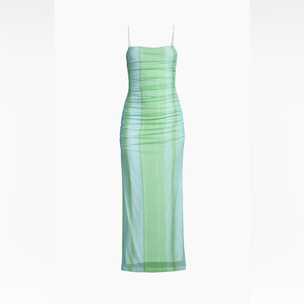 Significant Other Green Verona Ruched Midi Mesh Dress